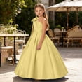 thumbnail image 5 of Iyufng Girls Solid Color Satin Summer Ball Gown Off Shoulder Long Bow Tied Princess Dress, 5 of 6