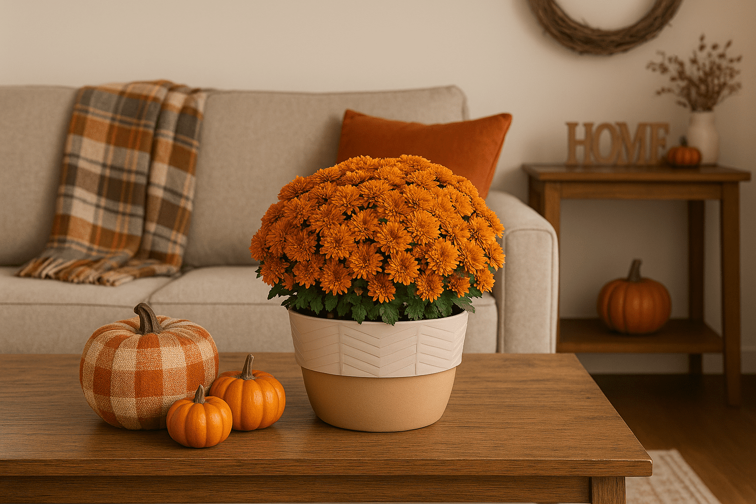 Better Homes & Gardens 1.5 Gallon Orange Mum Live Plant in Decorative Pot
