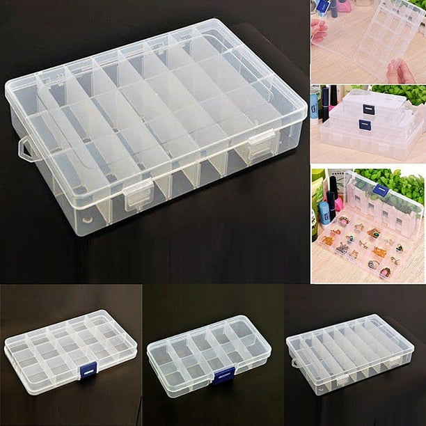 Clear Plastic Organizer Box with Adjustable Dividers, 10/15/24 Grids