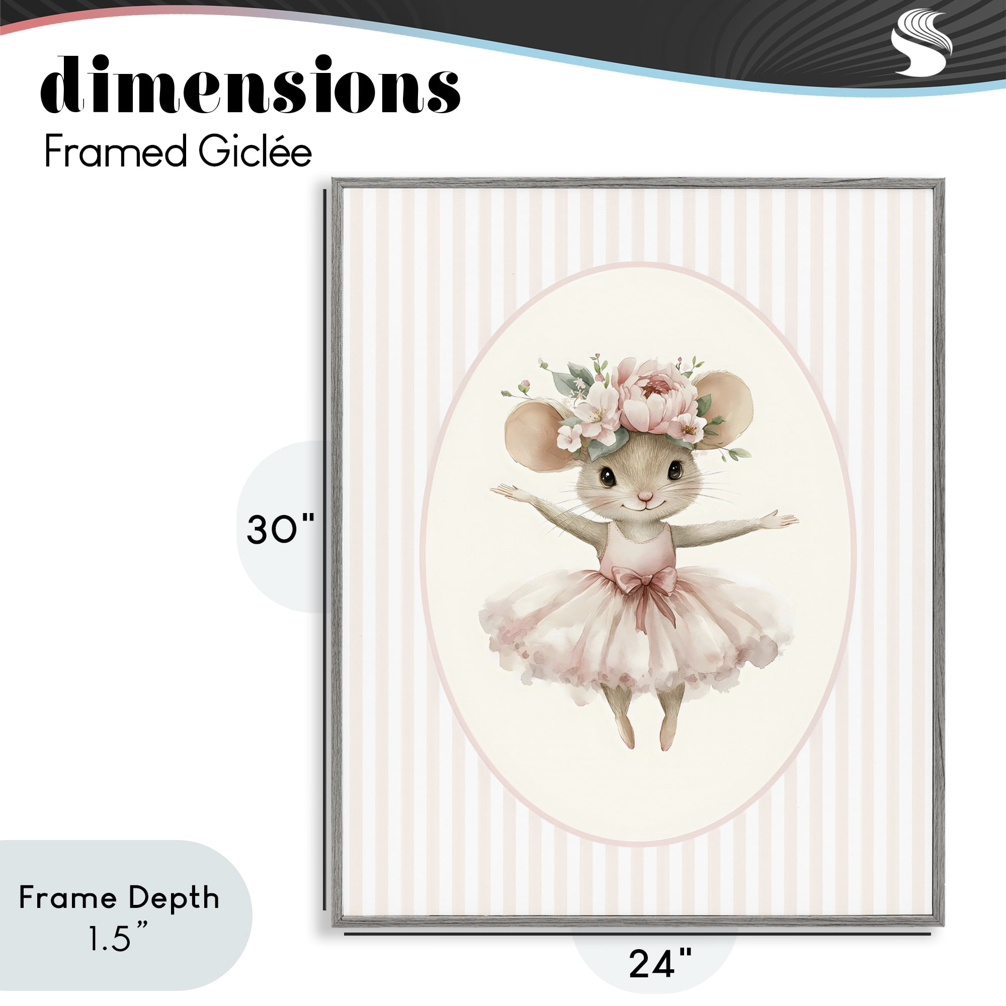 Stupell Industries Nursery Ballerina Mouse Striped Gray Framed Giclee Art, design by LSR Design Studio
