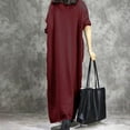 thumbnail image 3 of Winter Fall Dresses for Women Wedding Guest Long Sleeve Casual Solid Dress Round Neck Big Swing Splice Maxi Dress, 3 of 5