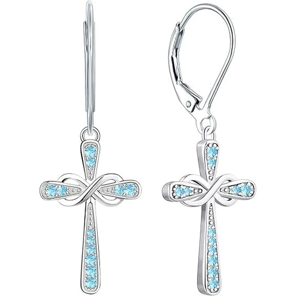Cross Earrings 925 Sterling Silver Infinity Dangle Drop Earrings Birthstone Criss Leverback Jewelry