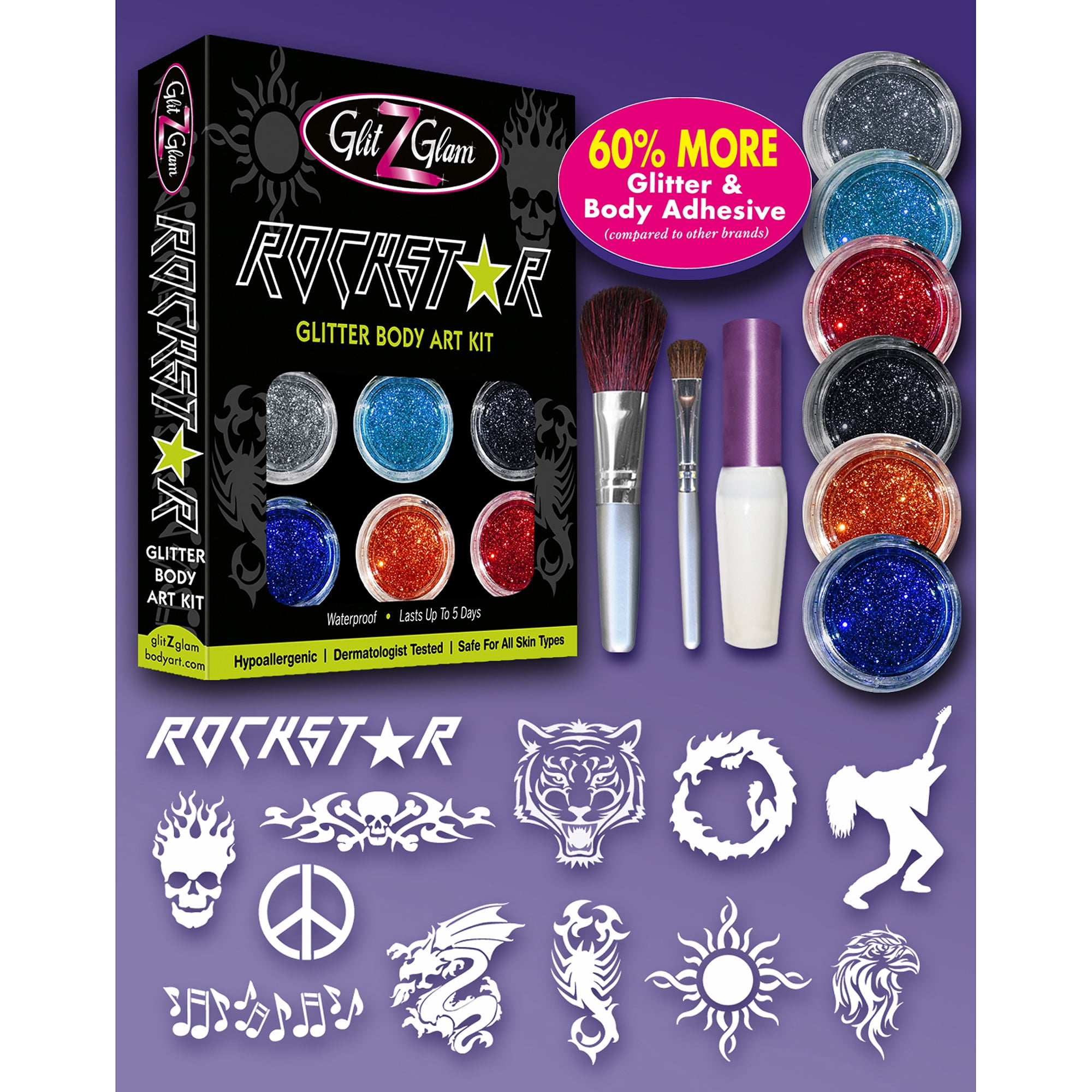 100 Stencil GLITTER TATTOO FUNDRAISER KIT  TAG Body Art