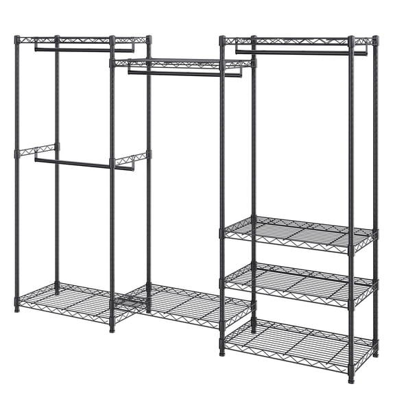 Heavy Duty Freestanding Rolling Wardrobe Rack,4 Hang Rods & 8 Storage Tiers Adjustable Closet Organizer,800 LBS Load for Hanging Garments