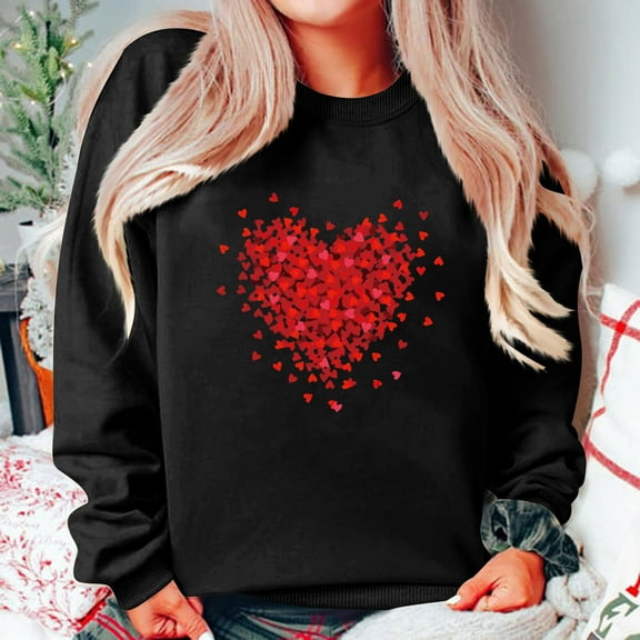 Xixinqiwan Valentine's Day Long Sleeve Shirts,Women Love Heart Valentines Day Sweatshirts Raglan Pullover Tops Long Sleeve Shirt