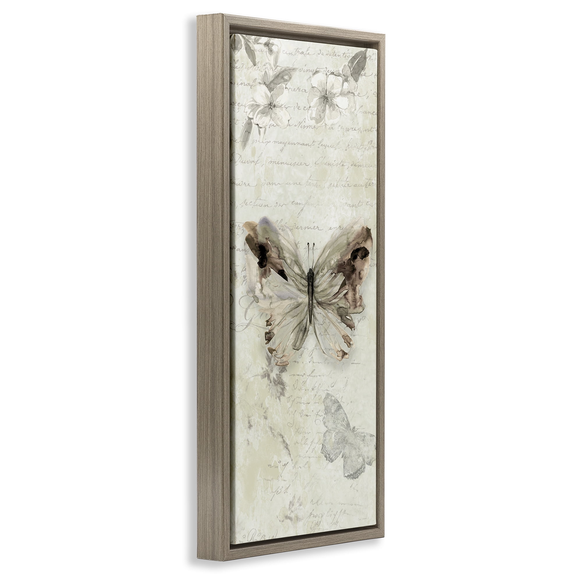 Stupell Industries Timeless Butterflies with Cursive Animals & Insects Painting Brown Floater Framed Canvas Art Print Wall Art, 11 x 25
