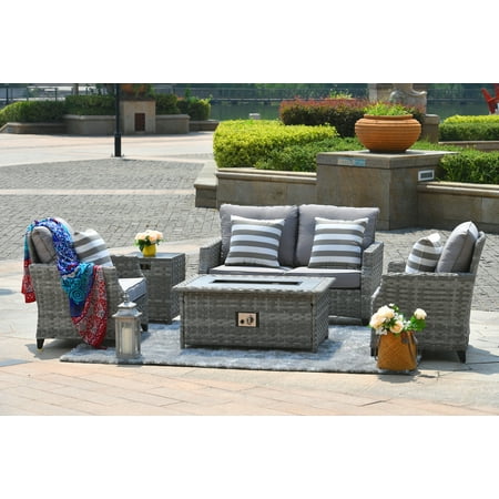 Customer Favorite Keiran 6 Piece Outdoor Patio Furniture Conversation Set Garden Rattan Wicker Sofa Dining With Table Ottoman And Luxury Cushions Lounge Grey Accuweather Customer Favorite Keiran 6 Piece, Moda 5 Piece Patio Wicker Round Dining Table Set With Cushions