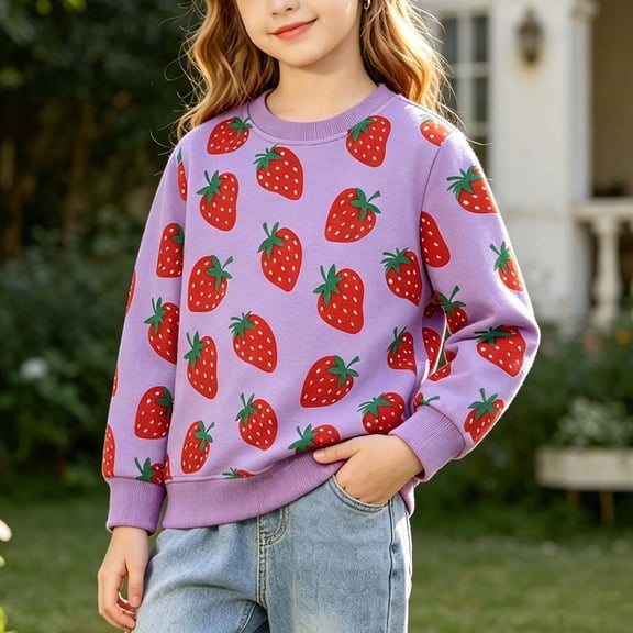 YUANxueke Girls Sweatshirts Casual Pullover Crewneck Winter Long Sleeve Tops Shirts Clothes,Purple,1-2 Years