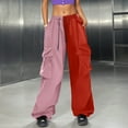 thumbnail image 4 of Wide Leg Cargo Pants Women's Dressy Casual Color Block Elastic High Waist Joggers Trousers Lightweight Stretch Trendy Relaxed Fit Slacks, 4 of 6