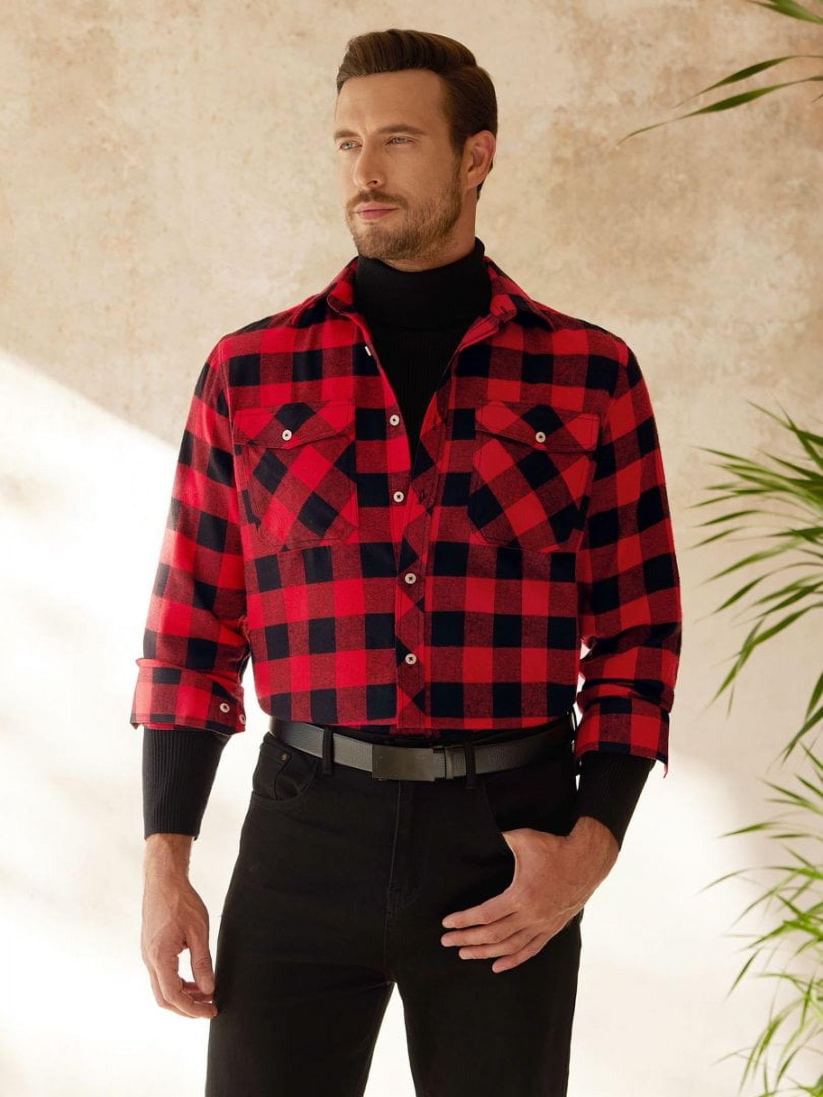 Sogami Men's Red Plaid Flannel Shirt photo 5