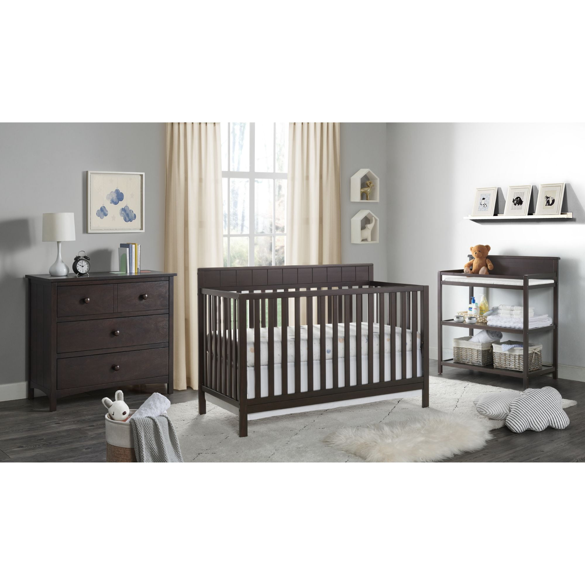 Oxford Baby Logan 4-in-1 Convertible Crib, Espresso Brown, GREENGUARD Gold Certified, Wooden Crib