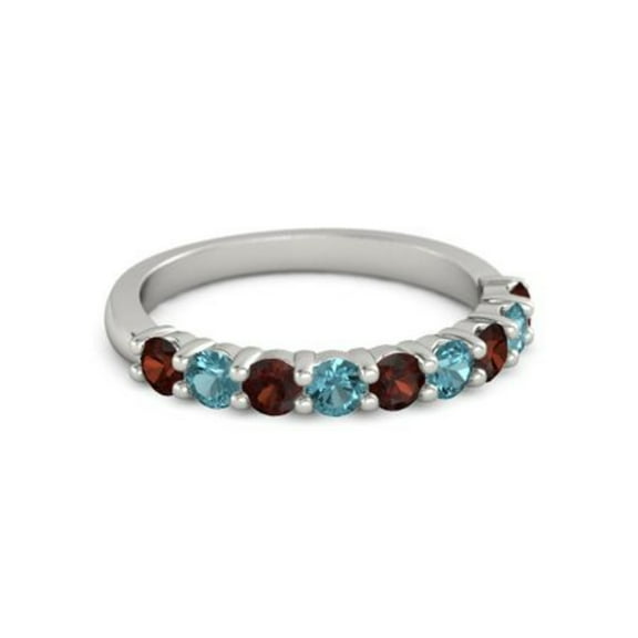 925 Sterling Silver Round 2.50 MM Garnet London Blue Topaz Eternity Women Ring Size US- 4