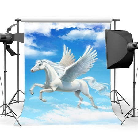 Image of 5x7ft Photography Backdrop Dreamy World Fairy Tale White Horse Blue Sky White Cloud Fantasy Landscape Backdrops for Baby Kids Children Princess Background Photo Studio Props