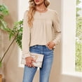 thumbnail image 2 of Jewelreauty Women's Round Neck Pullover Tops Long Sleeve Solid Color Comfort Shirts Fashion Loose Casual Blouses (S, Beige), 2 of 7