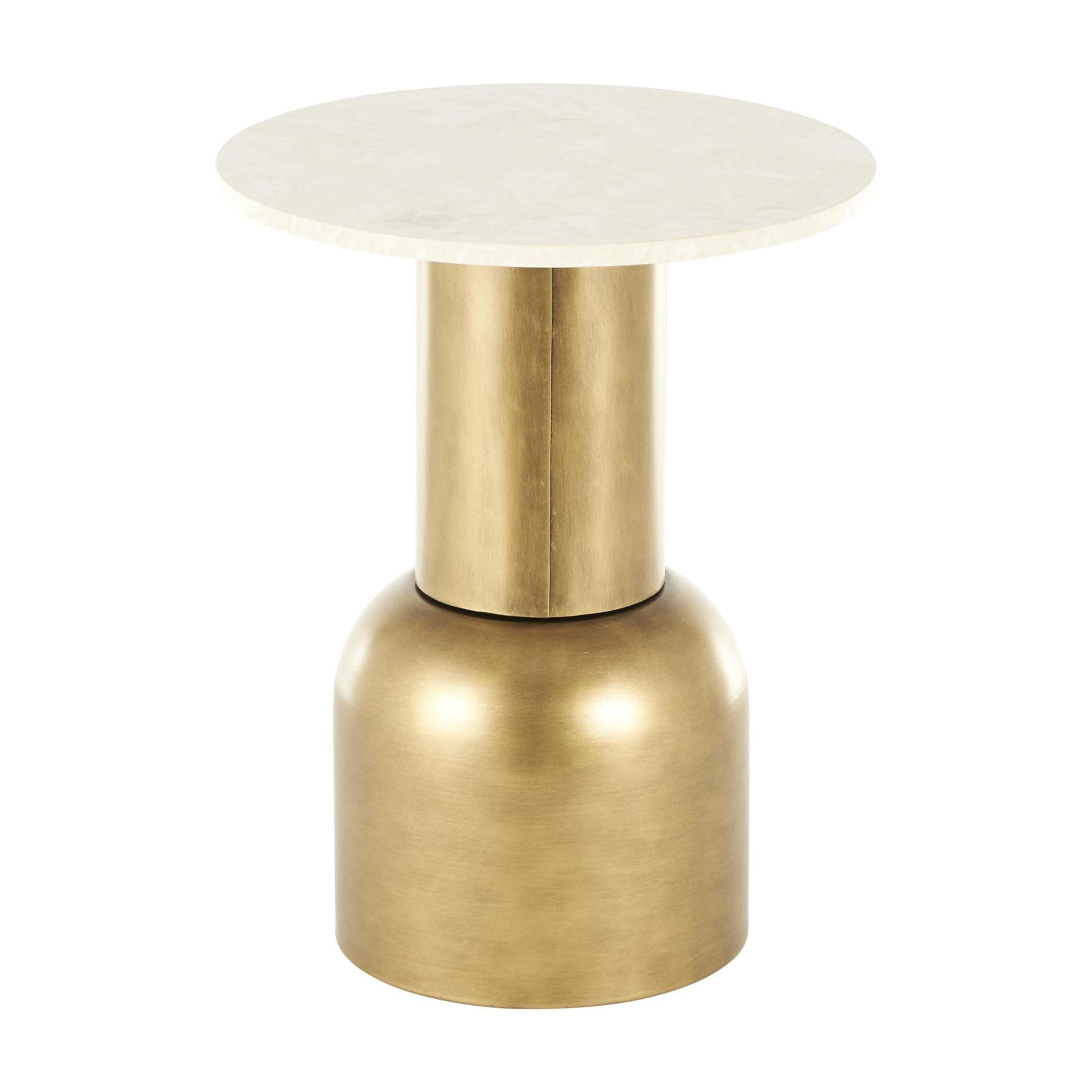 DecMode 16" x 20" Gold Metal Pedestal Accent Table with Cream Marble Tabletop, 1-Piece