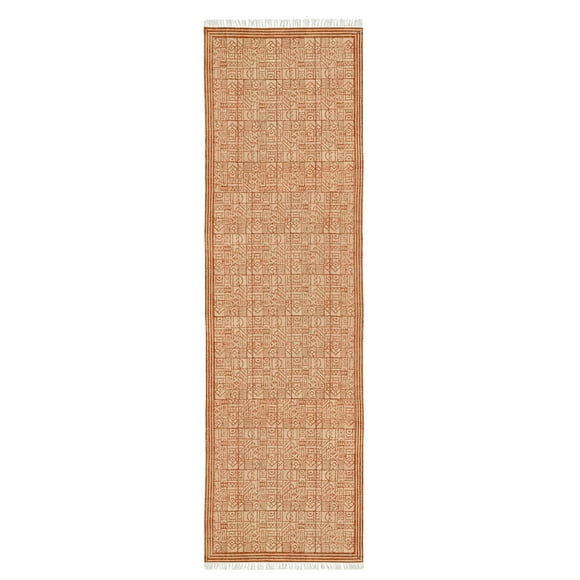 Casavani Orange Entrance Rug Indian Handmade Cotton Durries Kitchen Rug 4x4 feet