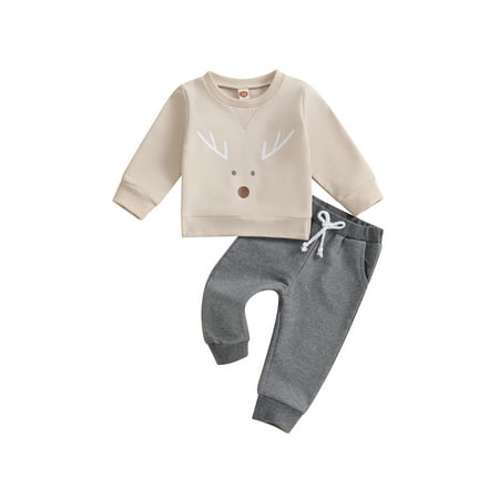 

Baby 2Pcs Christmas Outfits Deer Embroidery Sweatshirt and Pants