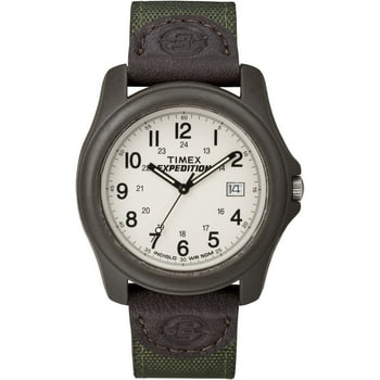Timex Men's Expedition Camper Brown/Green 39mm Outdoor Watch, Leather & Fabric Strap