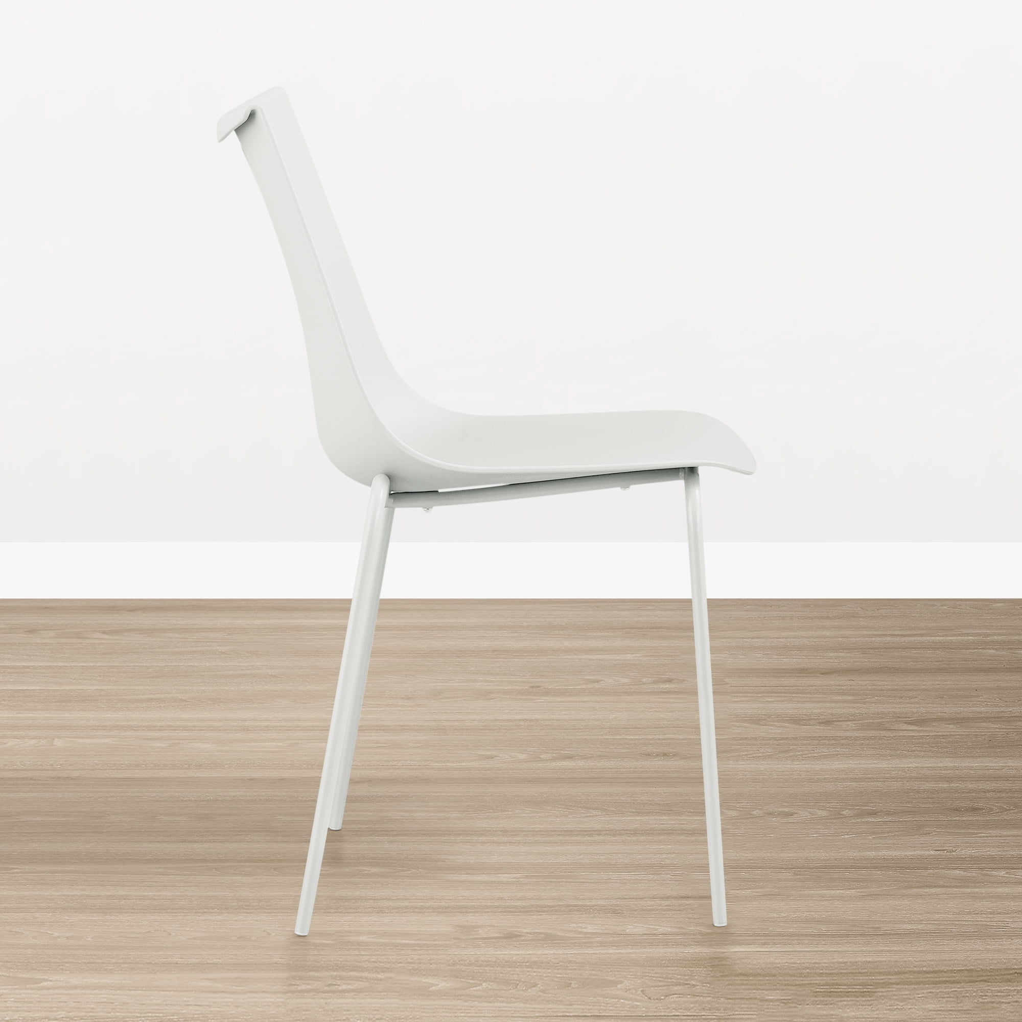 Spruce & Spring Modern Stackable Dining Chairs, Set of 4 Molded Plastic Kitchen Chairs with Metal Legs, Space-Saving Armless Design, White