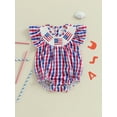 thumbnail image 3 of Okbabeha Newborn Baby Girls 4th of July Outfits Fourth of July Bubble Romper Fly Sleeve USA Flag Embroidery Bodysuits Summer Independence Day Clothes, 3 of 8