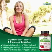 Zazzee D-Mannose 1000 mg – Supports Urinary Tract Health – 100% Pure – 180 Capsules