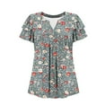 thumbnail image 7 of Casual Tops for Women Short Sleeve Spring And Summer Casual Pleated Leaf Sleeves Retro Non Positioning Printed Short Sleeved V Neck Shirt, 7 of 7