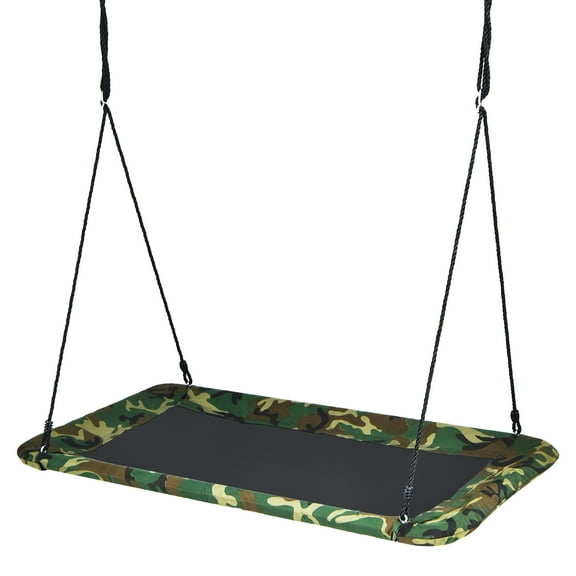 Gymax 60'' Kids Giant Tree Rectangle Swing 700 lbs w/ Adjustable Hanging Ropes Camo Green