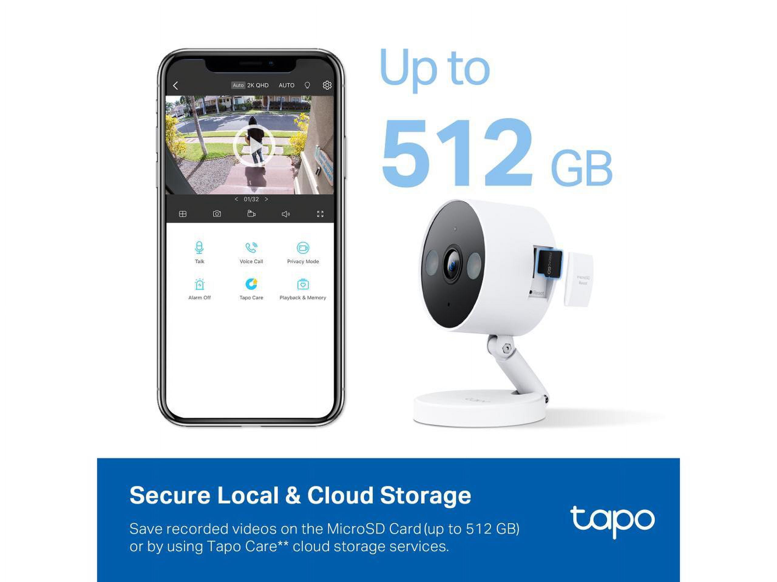 TP-Link Tapo C120 2K QHD Wi-Fi Indoor/Outdoor Security Camera with Color Night Vision, Motion Detection, microSD Storage