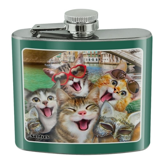 Venice Italy Cats Selfie Stainless Steel 5oz Hip Drink Kidney Flask