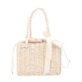 thumbnail image 2 of Bolso Mano Portátil Tejido Hecho A Mano para Playa Bolso Tipo Cesta Con Cinta Ratán (Beige), 2 of 9