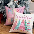 thumbnail image 5 of Pink Christmas Throw Pillow Covers 20 x 20 Inch Set of 4, Xmas Trees Truck Merry and Bright Striped Holiday Farmhouse Decorative Cushion Cases for Home Decoration G581-20, 5 of 5