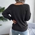 thumbnail image 2 of Defitshape Women's Cable Knit Sweater Long Sleeve Fall Top Boat Neck Soft Button Bishop Sleeve Spring Elegant Winter Thick Loose Fit Knitwear Knitted Pullover Sweater Black Medium, 2 of 5
