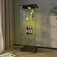 thumbnail image 2 of FFZ Modern Glass Display Cabinet LED Lights Tempered Bookshelf 1-Door 3-Shelf Black, 2 of 12