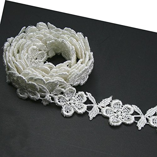 White Altotux 1.25 White or Ivory Rayon Floral Embroidered Pearl Beaded Lace Trim