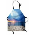 thumbnail image 1 of Modern Apron Balcony View Landscape of Ocean Sea as Sunset or Dawn Photograph, Unisex Kitchen Bib Apron with Adjustable Neck for Cooking Baking Gardening, Pale Blue White and Lilac, by Ambesonne, 1 of 3