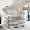 thumbnail image 5 of Desktop File Organizer Stackable Storage Tray Clear Paper Rack Stationery Box Home Office Magazine Book Shelf Transparent Holder, 5 of 6