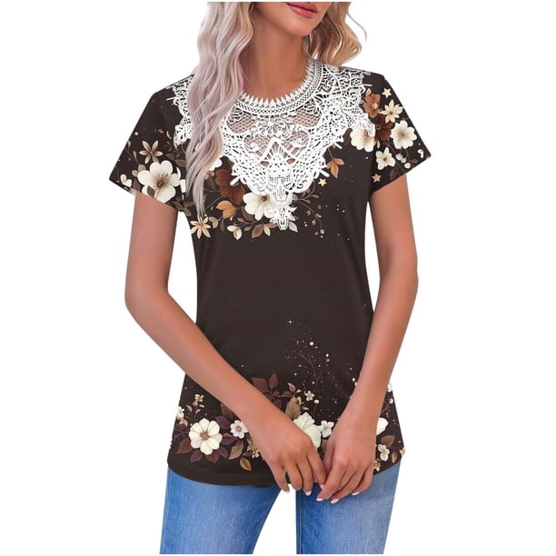 Tops de Manga Corta con Cuello en V para las Mujeres Blusa de Botón de Verano de Moda Casual de Ajuste Regular