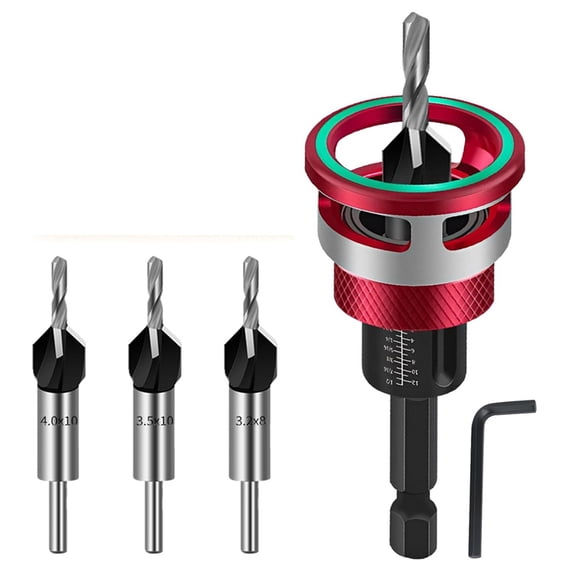 Countersink Drill Bit Set 6-Piece Countersink Wood Drill Bit with Depth Stop, Drilling for Woodworking