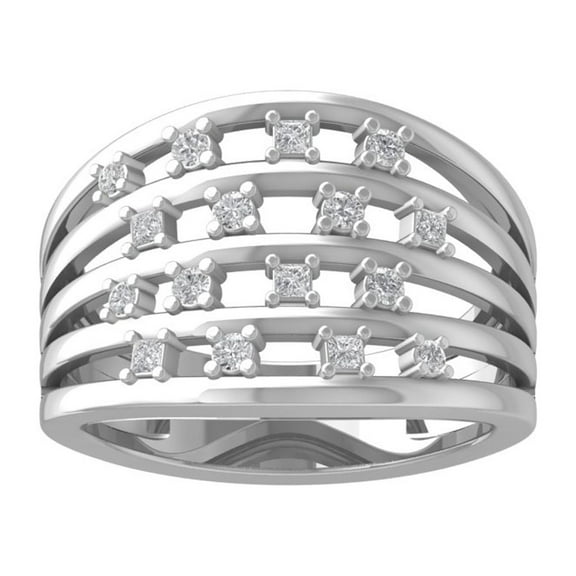 ARAIYA FINE JEWELRY 14K White Gold Round and Princess shape Lab Grown Diamond Fashion Band Ring (1/3 cttw, VS Clarity, D-E Color) Size 10