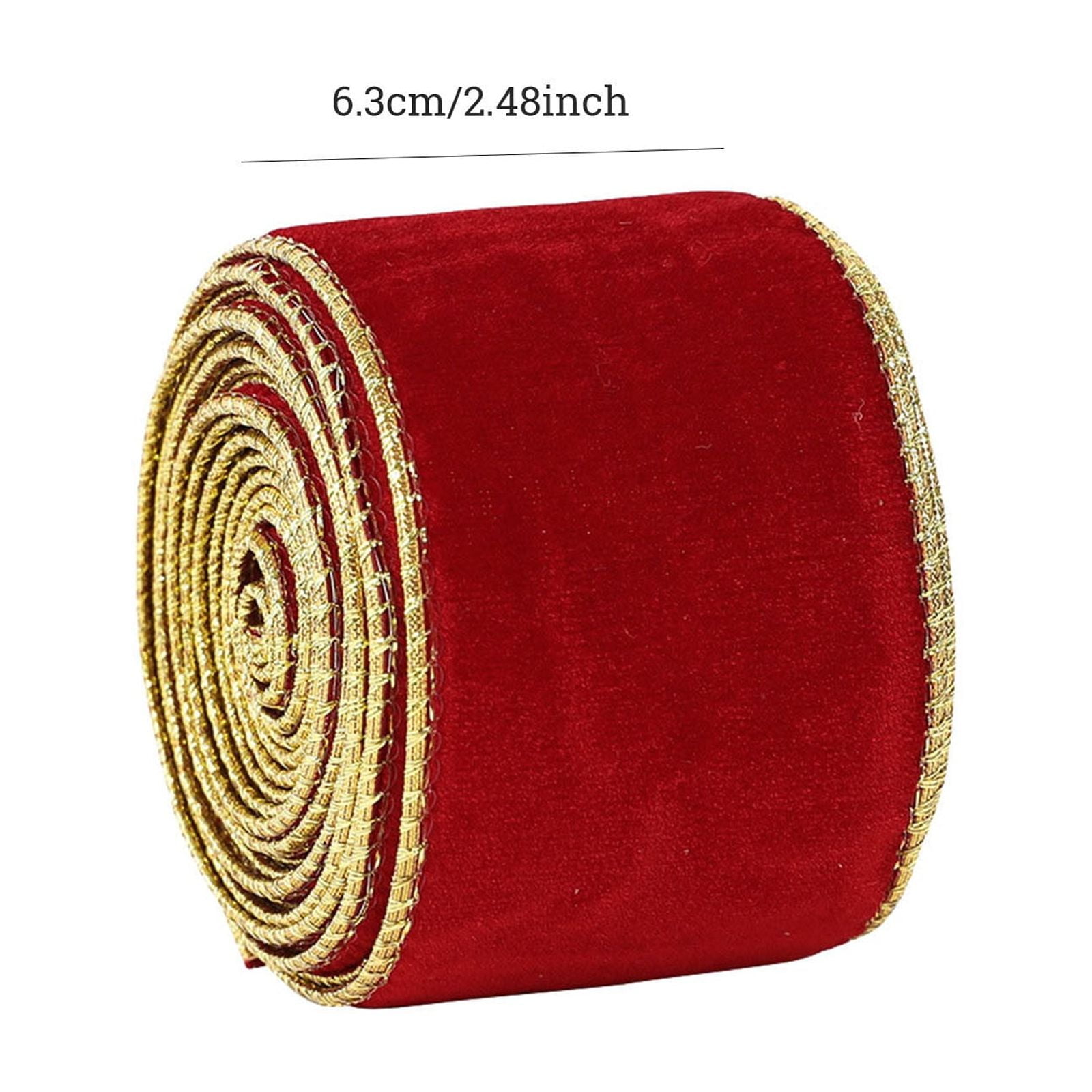 Christmas Velvet Ribbon Wired, 5.5 Yards 2.5 Inch Wide Double Faced Velvet Glitter Ribbon for Christmas Tree Garland, Gift Wrapping, Wreath Bow, Outdoor Decoration