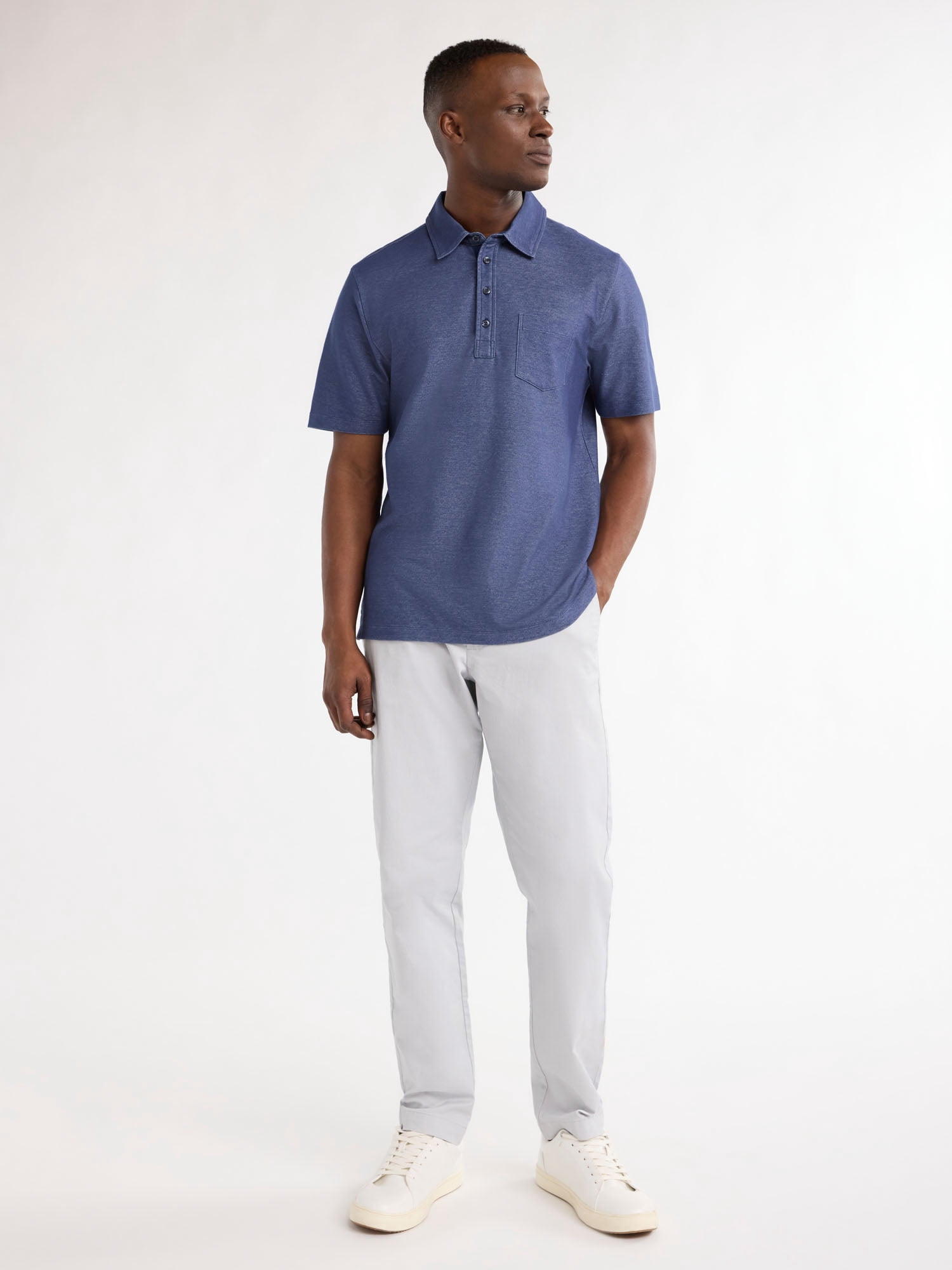 Free Assembly Men's Long Placket Polo, Sizes S-3XL