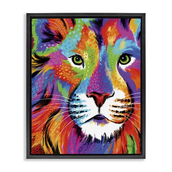 Stupell Industries Modern Bold Hued Lion Portrait Black Floating Frame Canvas Art, 17 x 21, by Cat Thurman Designs