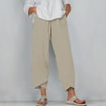 thumbnail image 2 of Lmnyox Capri Pants for Women Stretchy Wide Leg Elastic Waist Capris Lightweight Cropped Trousers with Pocket, 2 of 5