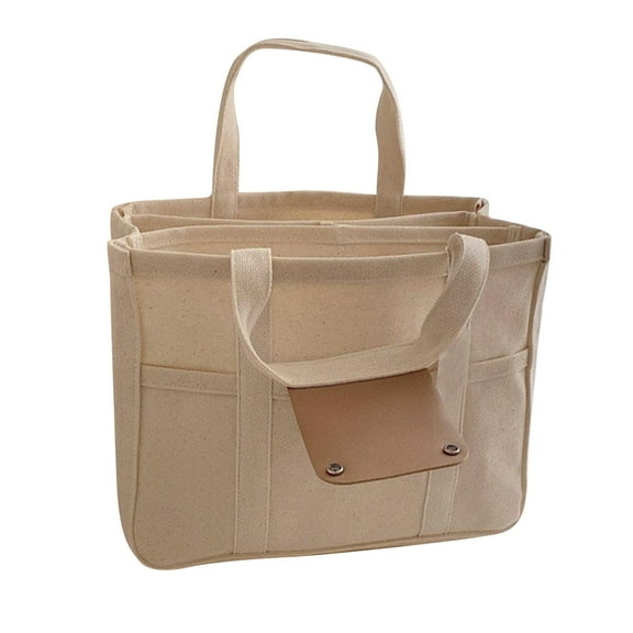 Multi - Pocket Canvas Tote Bag for Women - Casual Shoulder and Crossbody Style