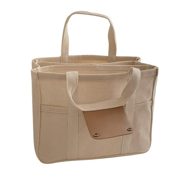 Bolso tote de lona con bolsillos para mujer Bolso tote informal Bolso bandolera con compartimentos