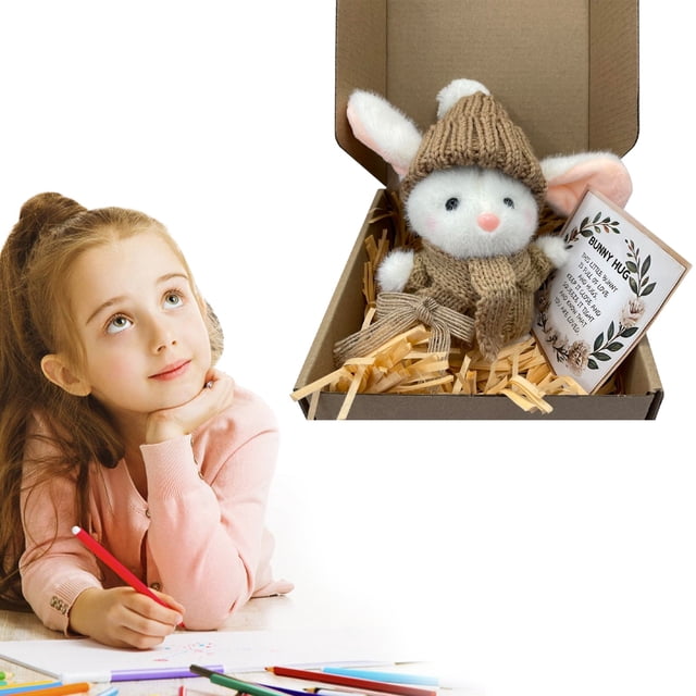Hug Cute Easter Adorable Knitted Bunny With Inspirational Card Desk Decor Handmade Emotional Support Positive For Teachers Friends Family