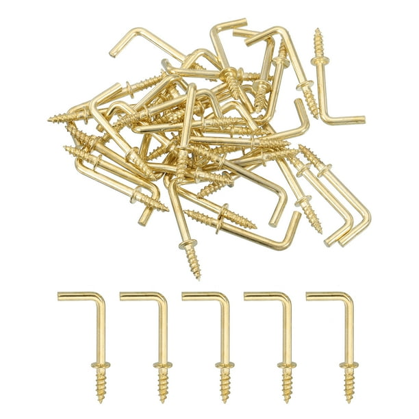 Ganchos en ángulo recto Uxcell, 50 piezas, ganchos en forma de L de 7/8" atornillables, ganchos de metal en ángulo recto, dorado