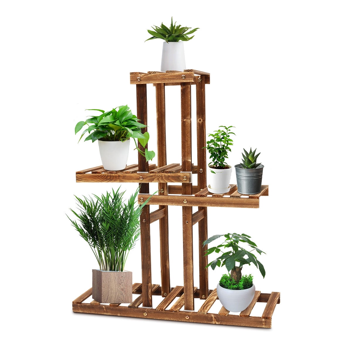 30 Inch 4 Tier Movable Wooden Plant Stands With Wheels, Planter Flower