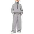 thumbnail image 6 of UACY Half Zip 2 Piece Sweatsuits for Girls Mock Neck Sweatshirts Wide Leg Sweatpants Set Thumbhole Tracksuit (Grey, 9-10 Years), 6 of 10