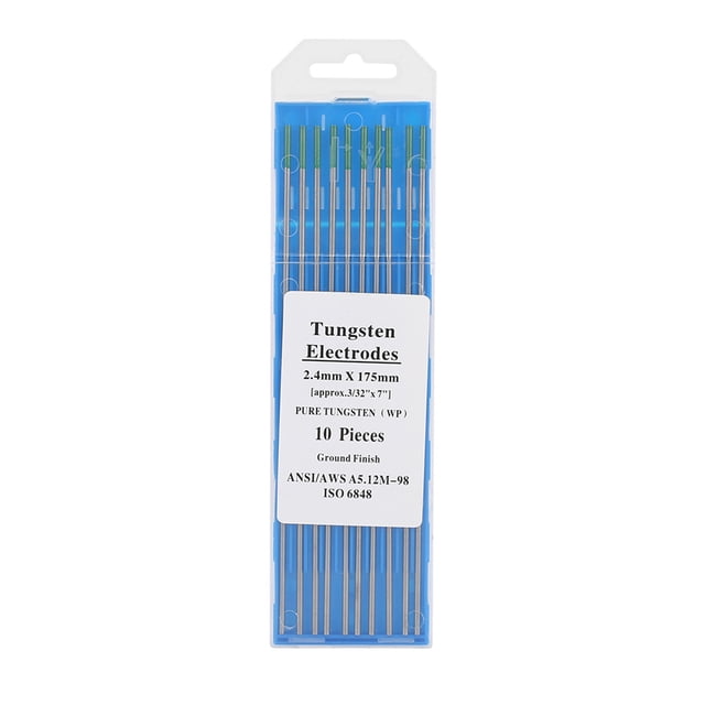 Baverta Electrodo de tungsteno Baverta TIG-electrodo de tungsteno electrodos de tungsteno puro WP punta verde 1,0/1,6/2,0/2,4/3,2mm para soldadura Tig AC 10 piezas(2.4mm*175mm)